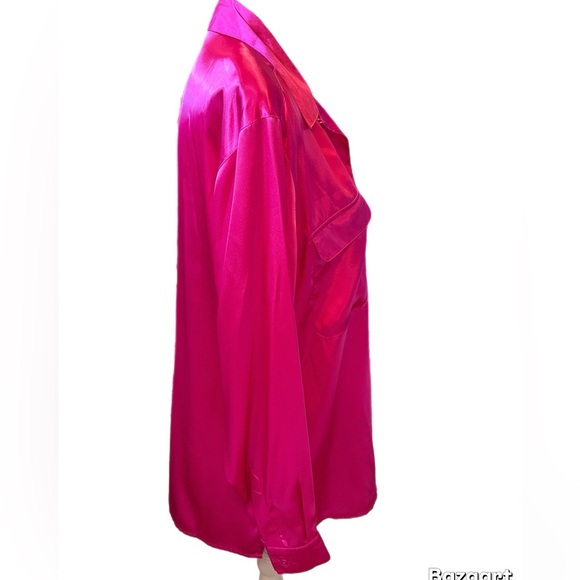 Notations Hot Pink Blouse Long Sleeve V Neck Front Pockets Size M - Picture 2 of 4